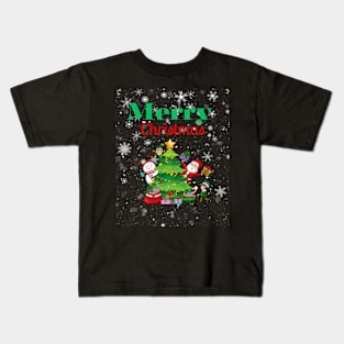 Merry Christmas, Santa, Elf, Snowman Design Kids T-Shirt